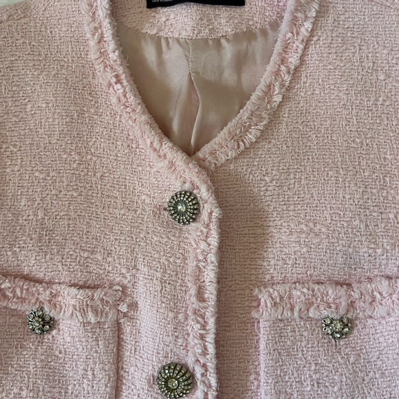 Zara Pink Tweed Women's Jacket - Picture 5 of 6